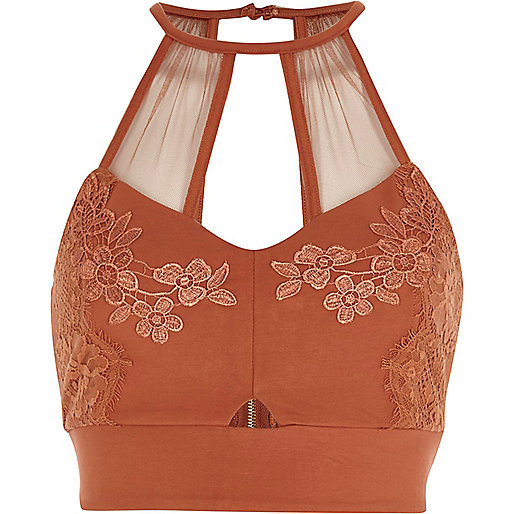 jacques-vertuk Rust orange lace and mesh bralette 706803 women Tops