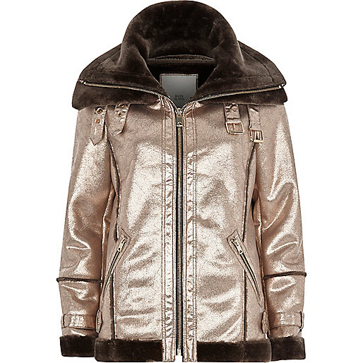 river island high low dress,4Iver Island Silver cracked coated metallic aviator jacket Jackets Coats / Jackets women