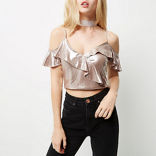 green bag river island,jacques-vertuk Ireland Silver frill cold shoulder crop top women 690623