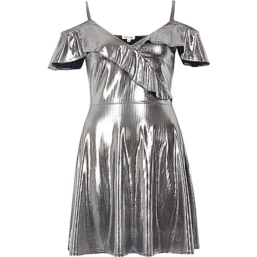 river island blazer dress white,jacques-vertuk UK Sale Silver frill skater dress women 691021