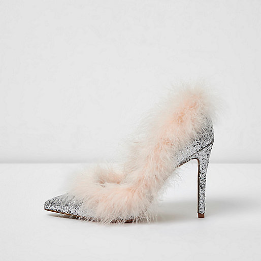 jacques-vertuk Silver glitter fur trim trim pumps 706307 women Shoes / Boots Shoes