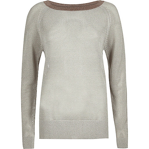 womens river island trainers,jacques-vertuk Stores Silver knit raglan top women 693962