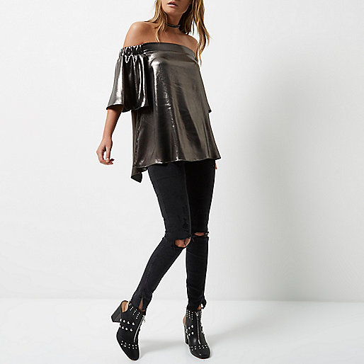 riverislandbags,jacques-vertuk In Store Sale Silver metallic bardot top Tops Sale women