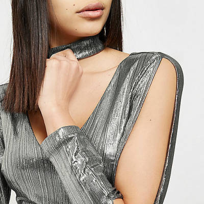 river island wallet womens,jacques-vertuk UK Silver metallic choker plunge bodysuit women 693659