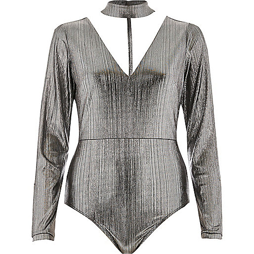 river island boxing day sale 2022,jacques-vertuk White Kimono Silver metallic choker plunge bodysuit Tops Sale women