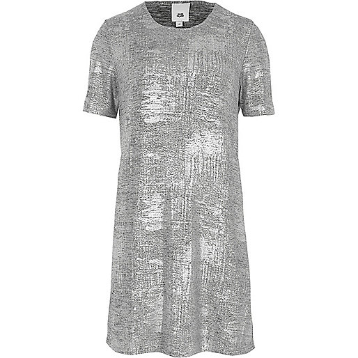 black and brown river island bag,jacques-vertuk Ireland Silver metallic foil T-shirt dress women 707369