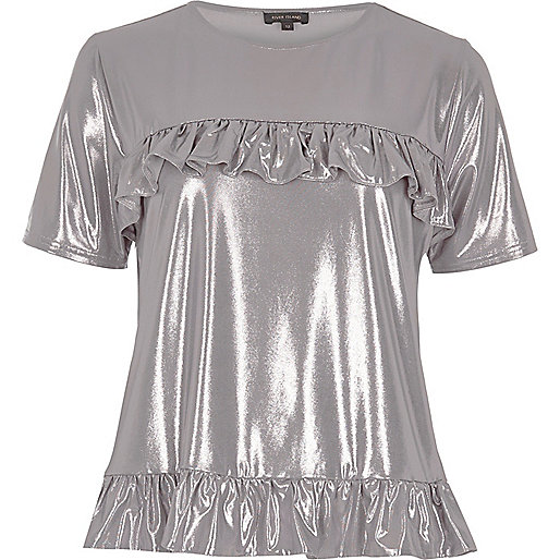 jacques-vertuk Silver metallic frill front T-shirt 692721 women Tops