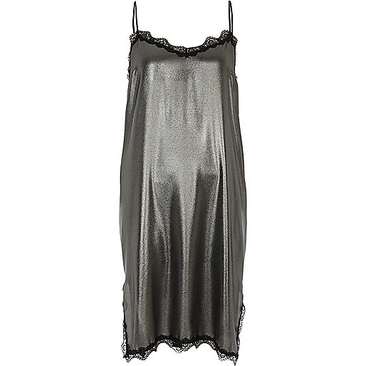 river island bag monogram,jacques-vertuk Stores Silver metallic lace trim midi slip dress women 695582