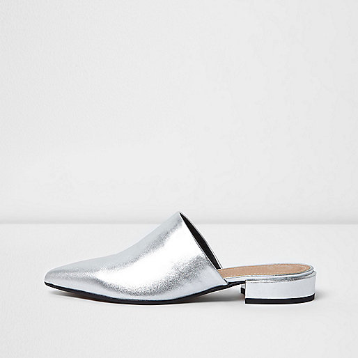 jacques-vertuk Silver metallic leather slip on mules 695343 women RI Limited Edition