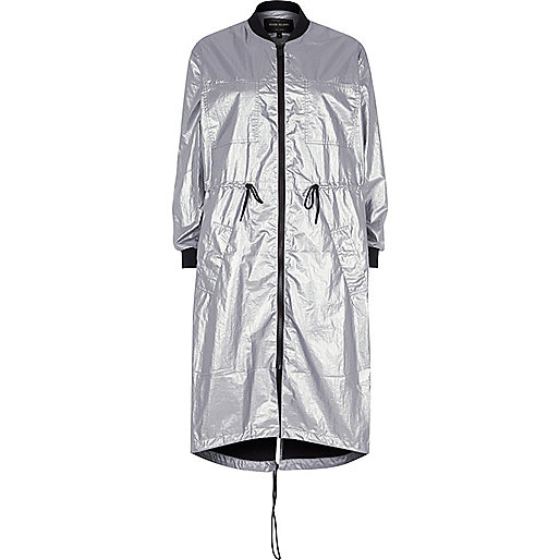 jacques-vertuk Silver metallic longline anorak jacket 701585 women Coats / Jackets