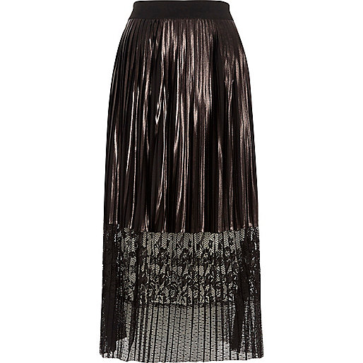 jacques-vertuk Silver metallic pleated lace hem midi skirt 701534 women Skirts