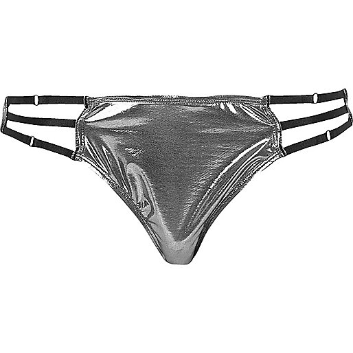 river island new in shoes,jacques-vertuk Outlet Silver metallic strap bikini bottoms women 694521