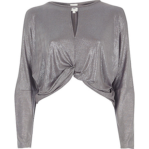 jacques-vertuk Silver metallic twist front batwing top 706482 women Tops Blouses