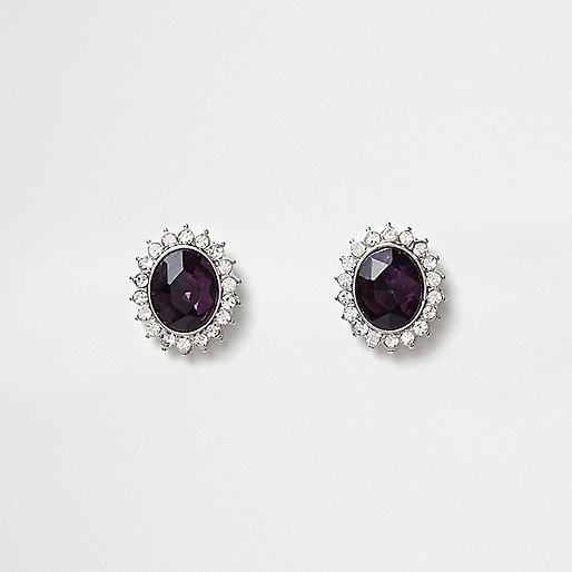 cream double breasted coat river island,jacques-vertuk Stores Silver tone amethyst jewel stud earrings women 708327