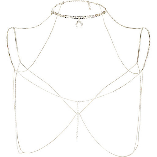 jacques-vertuk Silver tone choker harness body chain 701057 women Jewellery Body Jewellery & Harnesses