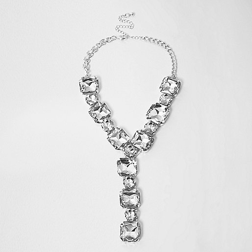 jacques-vertuk Silver tone chunky crystal dangle necklace 707683 women Jewellery Necklaces