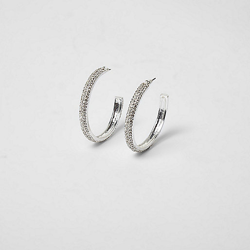 jacques-vertuk Silver tone chunky rhinestone hoop earrings 704860 women Jewellery Earrings