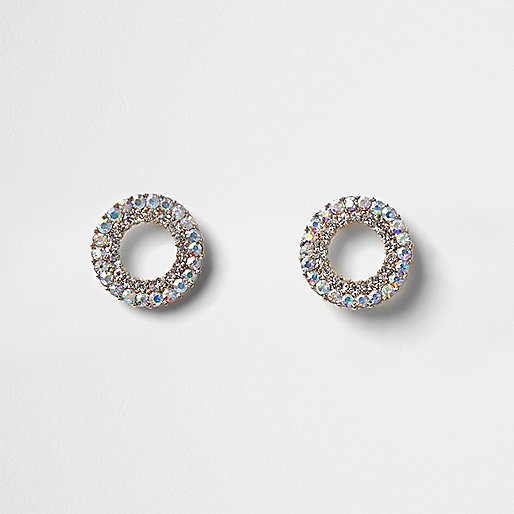 jacques-vertuk Silver tone crystal pave circle stud earrings 708329 women Jewellery Earrings