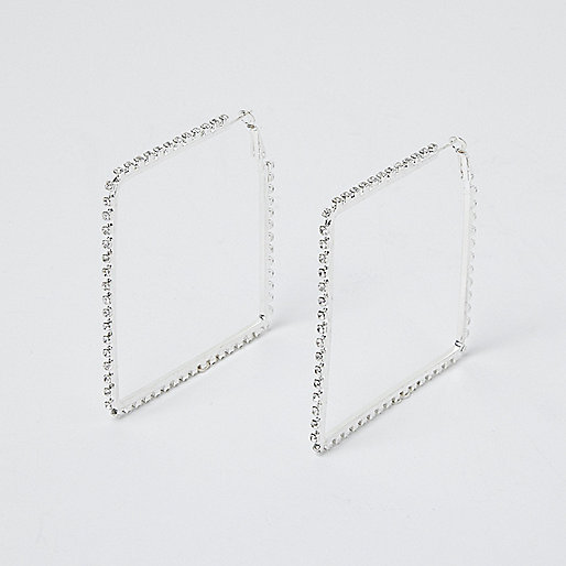 jacques-vertuk Silver tone cup chain square hoop earrings 707928 women Jewellery Earrings