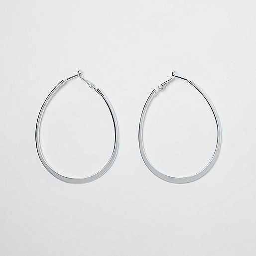 jacques-vertuk Silver tone flat bottom oval hoop earrings 708730 women Jewellery Earrings