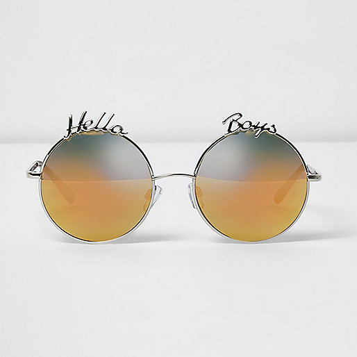 jacques-vertuk Silver tone 'hello boys' round sunglasses 698205 women Sunglasses Round Sunglasses