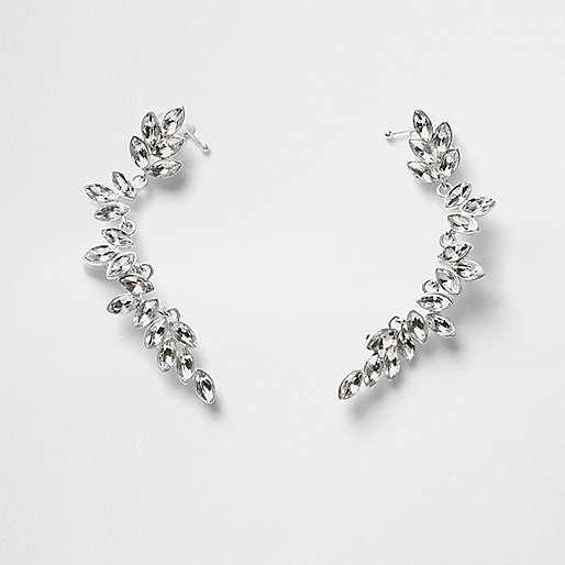 jacques-vertuk Silver tone leaf jewel embellished ear cuffs 708701 women Jewellery Earrings