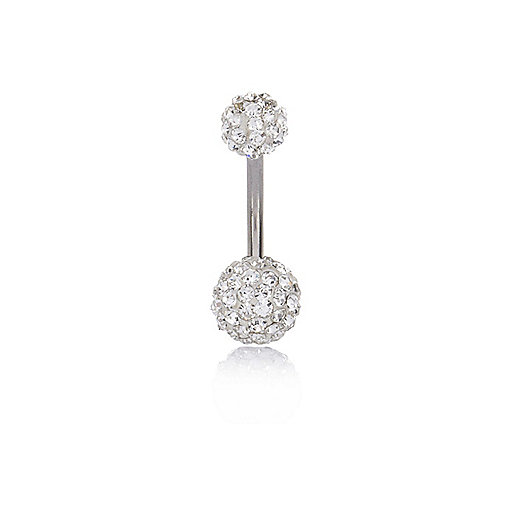 jacques-vertuk Silver tone rhinestone ball belly bar 672843 women Jewellery Body Jewellery & Harnesses