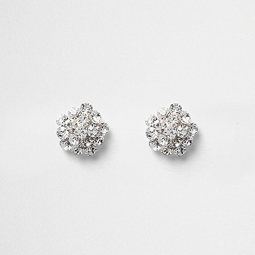 jacques-vertuk Silver tone rhinestone cluster stud earrings 708995 women Jewellery Earrings