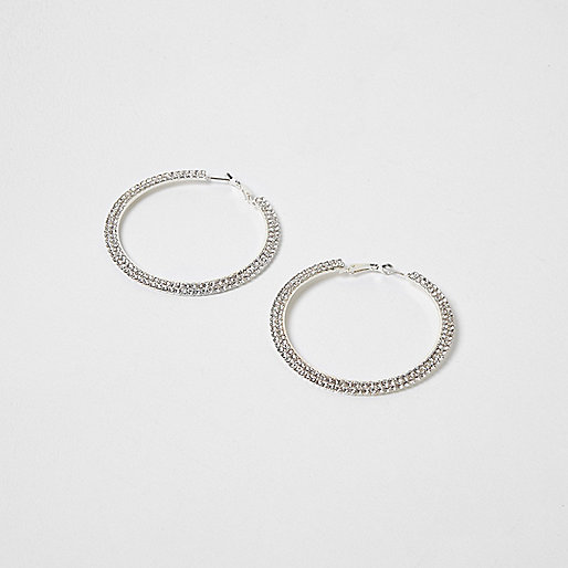 jacques-vertuk Silver tone rhinestone cup chain hoop earrings 708826 women Jewellery Earrings