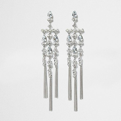 jacques-vertuk Silver tone rhinestone dangle drop earrings 709319 women Jewellery Earrings