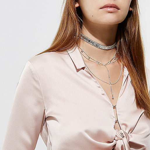 asos river island white dress,Shop Online jacques-vertuk Silver tone rhinestone drop choker set Necklaces Jewelry women