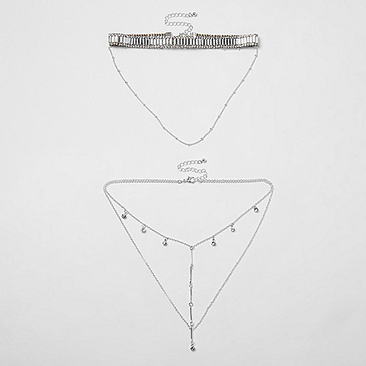 jacques-vertuk Silver tone rhinestone drop choker set 707978 women Jewellery Necklaces