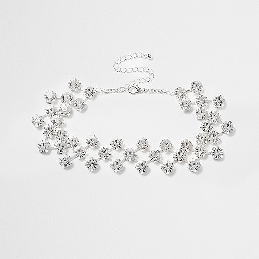 river island online shopping sale,jacques-vertuk UK Silver tone rhinestone encrusted choker women 707693