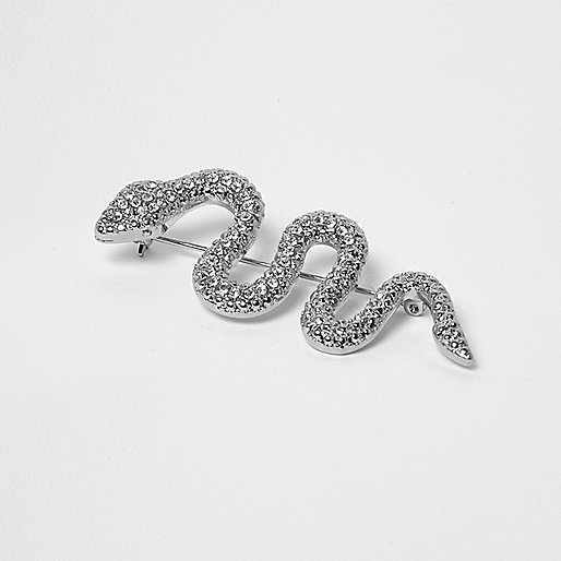 river island slip,jacques-vertuk London Silver tone rhinestone snake brooch women 705550