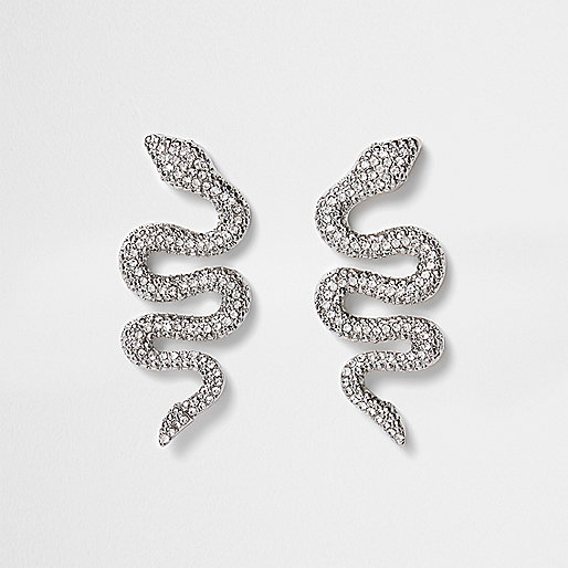 jacques-vertuk Silver tone rhinestone snake stud earrings 704369 women Jewellery Earrings