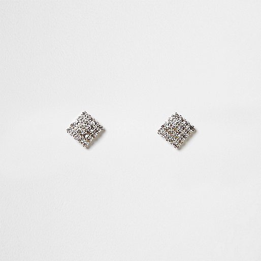 jacques-vertuk Silver tone rhinestone square stud earrings 707724 women Jewellery Earrings