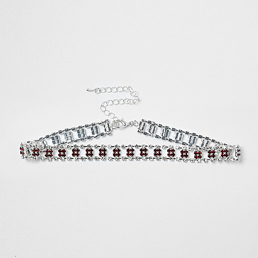 jacques-vertuk Silver tone ruby square gem choker 710263 women Jewellery Necklaces