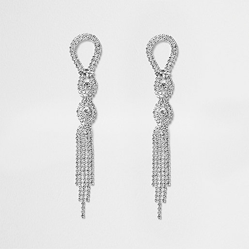 jacques-vertuk Silver tone twist rhinestone pave drop earrings 704371 women Jewellery Earrings