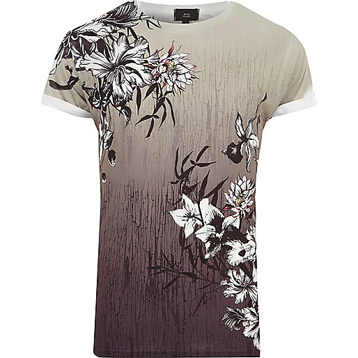 river island black sandals,The jacques-vertuk Stone floral fade print crew neck T-shirt T-Shirts / Tanks Sale men