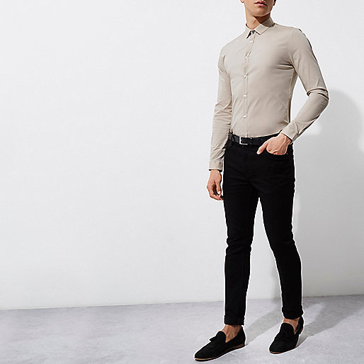 riverisland com,jacques-vertuk UK Sale Stone long sleeve skinny fit smart shirt men 301350