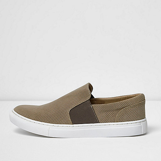 river island wide fitting shoes,jacques-vertuk UK Sale Stone perforated slip on plimsolls men 299414