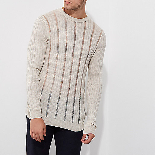 river island summer bags,Shopping Online jacques-vertuk Stone ribbed ladder insert knit sweater Sweaters Sweaters / Cardigans men