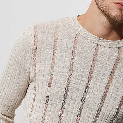 river island summer bags,Shopping Online jacques-vertuk Stone ribbed ladder insert knit sweater Sweaters Sweaters / Cardigans men