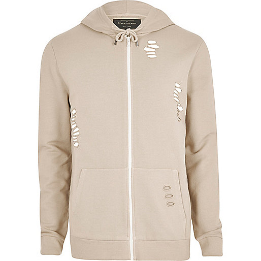 jacques-vertuk Stone ripped zip front hoodie 300177 men Hoodies / Sweatshirts Hoodies