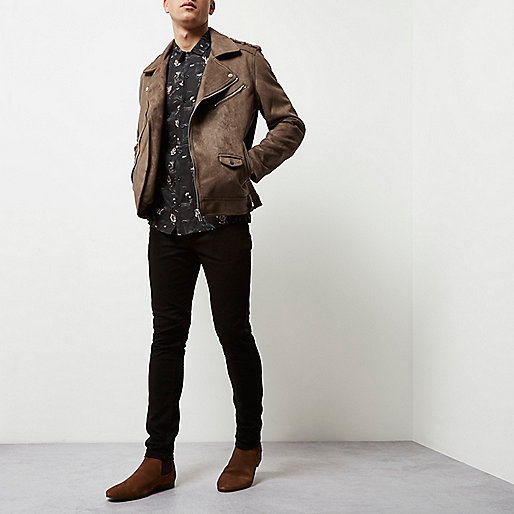 river island green sequin,jacques-vertuk Black Dress White Collar Stone textured biker jacket Coats / Jackets Sale men