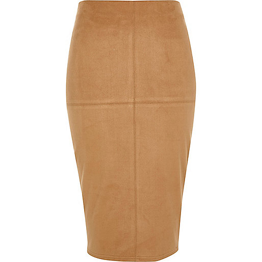 jacques-vertuk Tan brown faux suede pencil skirt 707848 women Skirts