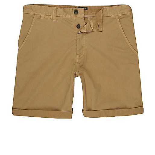 jacques-vertuk Tan brown rolled hem chino shorts 303379 men Shorts Smart Shorts