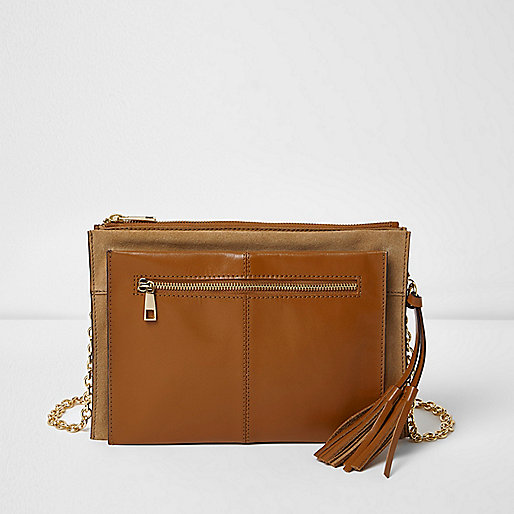 river island handbags large,jacques-vertuk Clothes Tan chain handle leather and suede bag Cross Body Bags Bags / Purses women