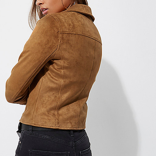 river island oversized jacket,jacques-vertuk Online Tan double zip faux suede biker jacket women 706733