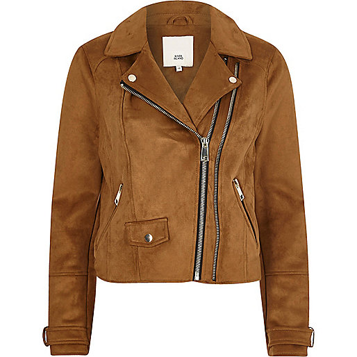 jacques-vertuk Tan double zip faux suede biker jacket 706733 women Coats / Jackets Jackets